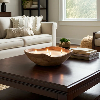 Jeimi Vanilla Wood Bowl Candle, Natural, Wood
