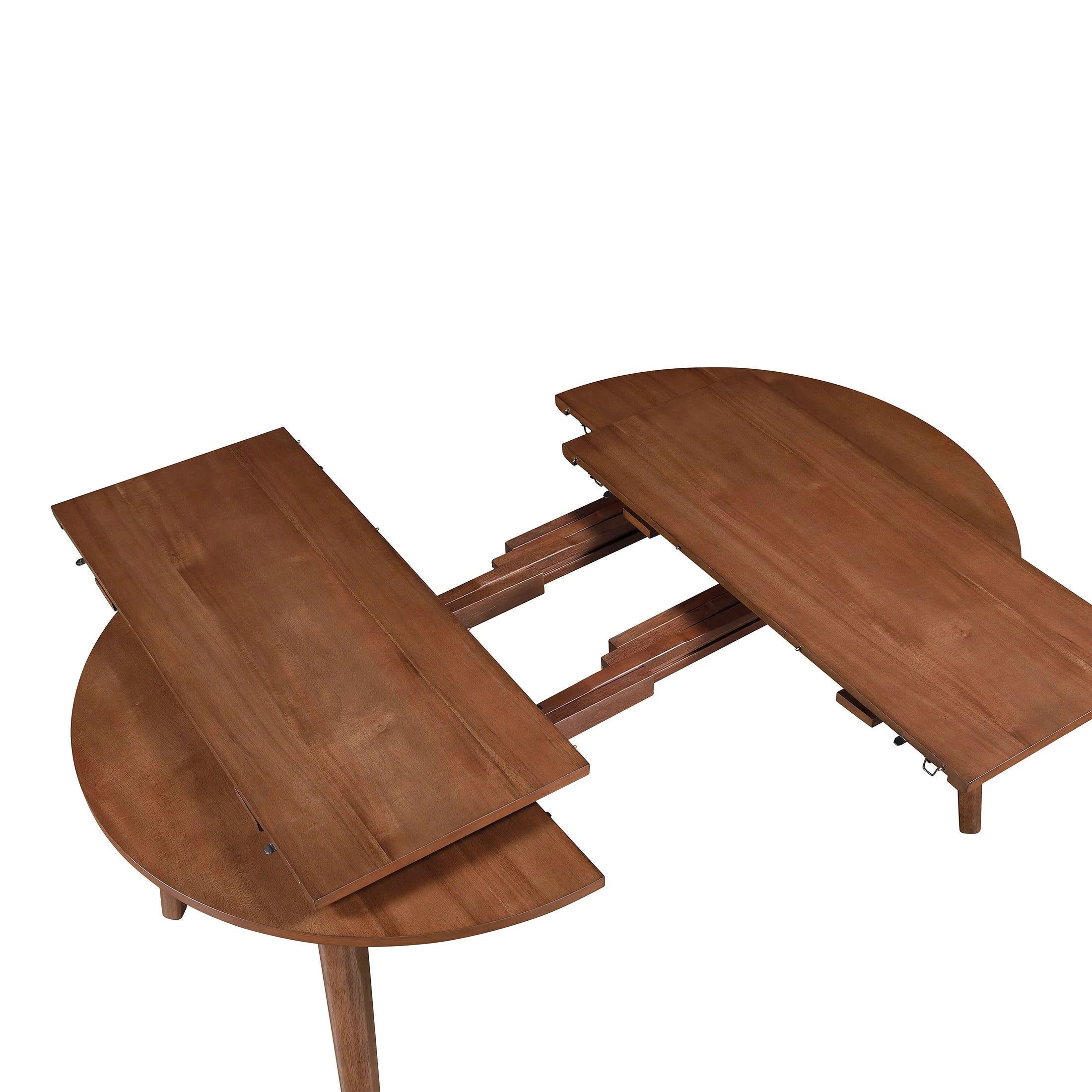 Mid-Century Extendable Dining Table, Solid Wood and Veneer, Acorn Finish