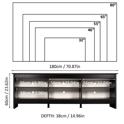 Modern Black TV Stand for 65/75 Inch TV - Wooden Entertainment Center with 6 Shelves