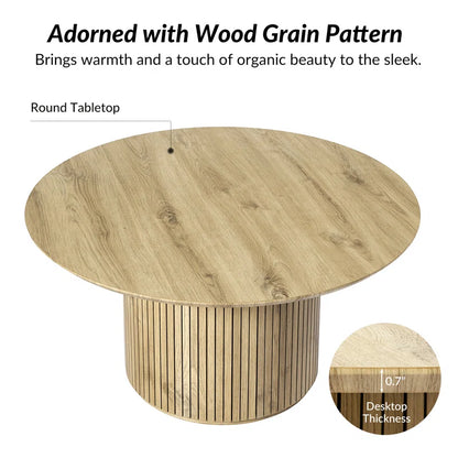 Marrina 31.5"W Modern Coffee Table with Vertical Fluted Wooden Base