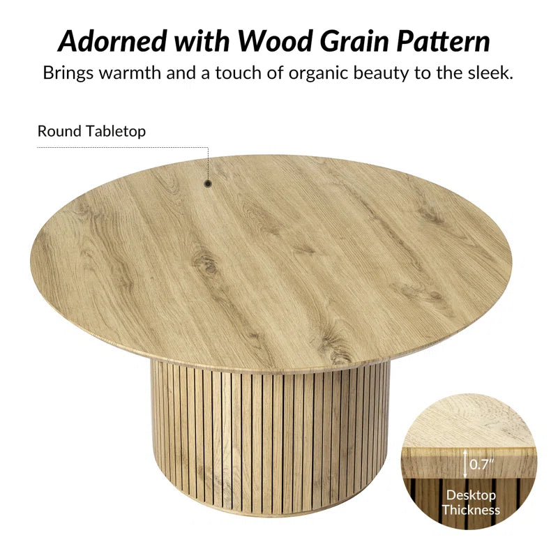 Marrina 31.5"W Modern Coffee Table with Vertical Fluted Wooden Base