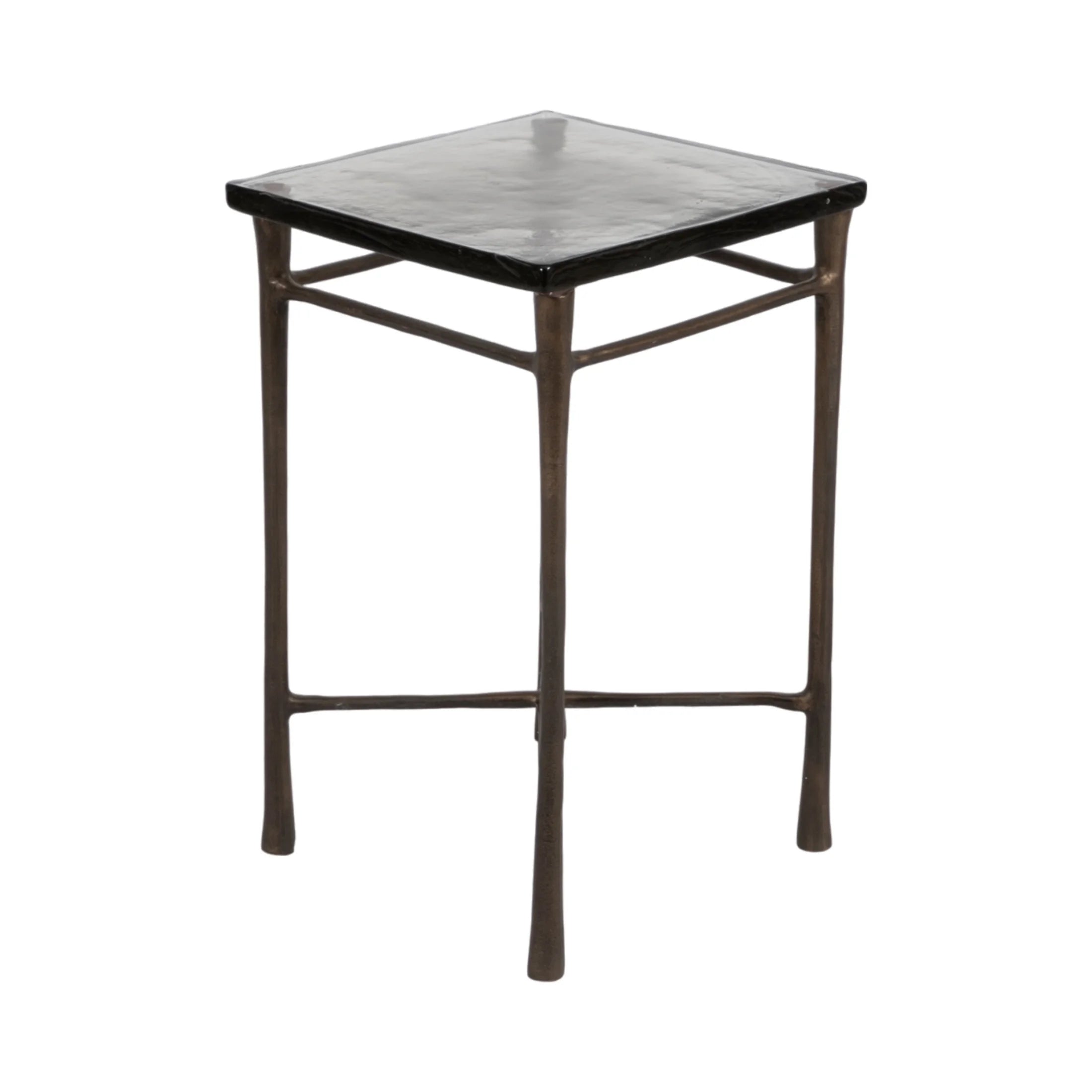 Elegant Aluminum and Glass 22" Square Accent Table - Timeless Antique Look for Your Stylish Home