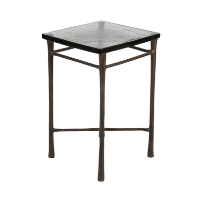 Elegant Aluminum and Glass 22" Square Accent Table - Timeless Antique Look for Your Stylish Home