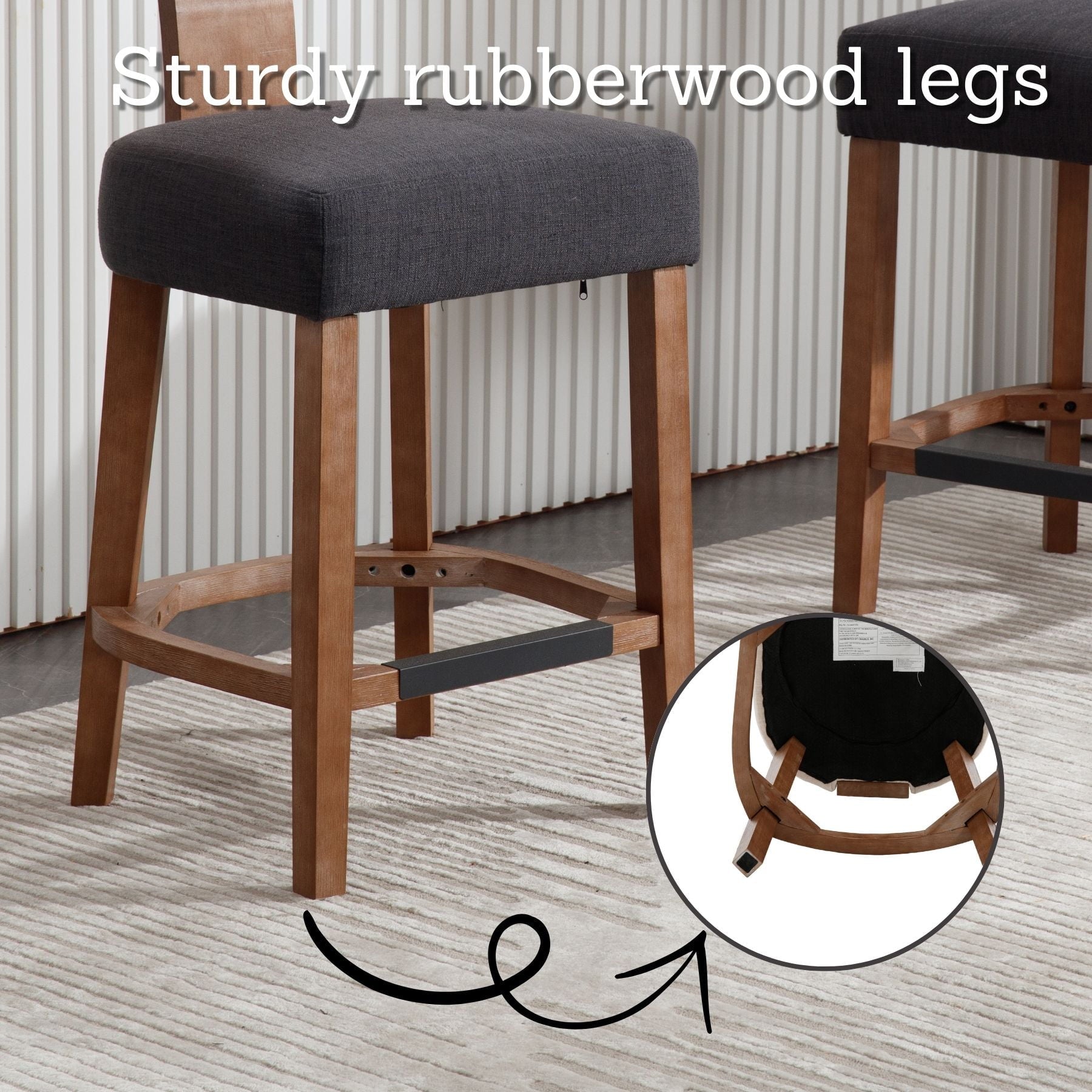 Set of 2 Charcoal Rattan Bar Stools – 26" Modern Farmhouse