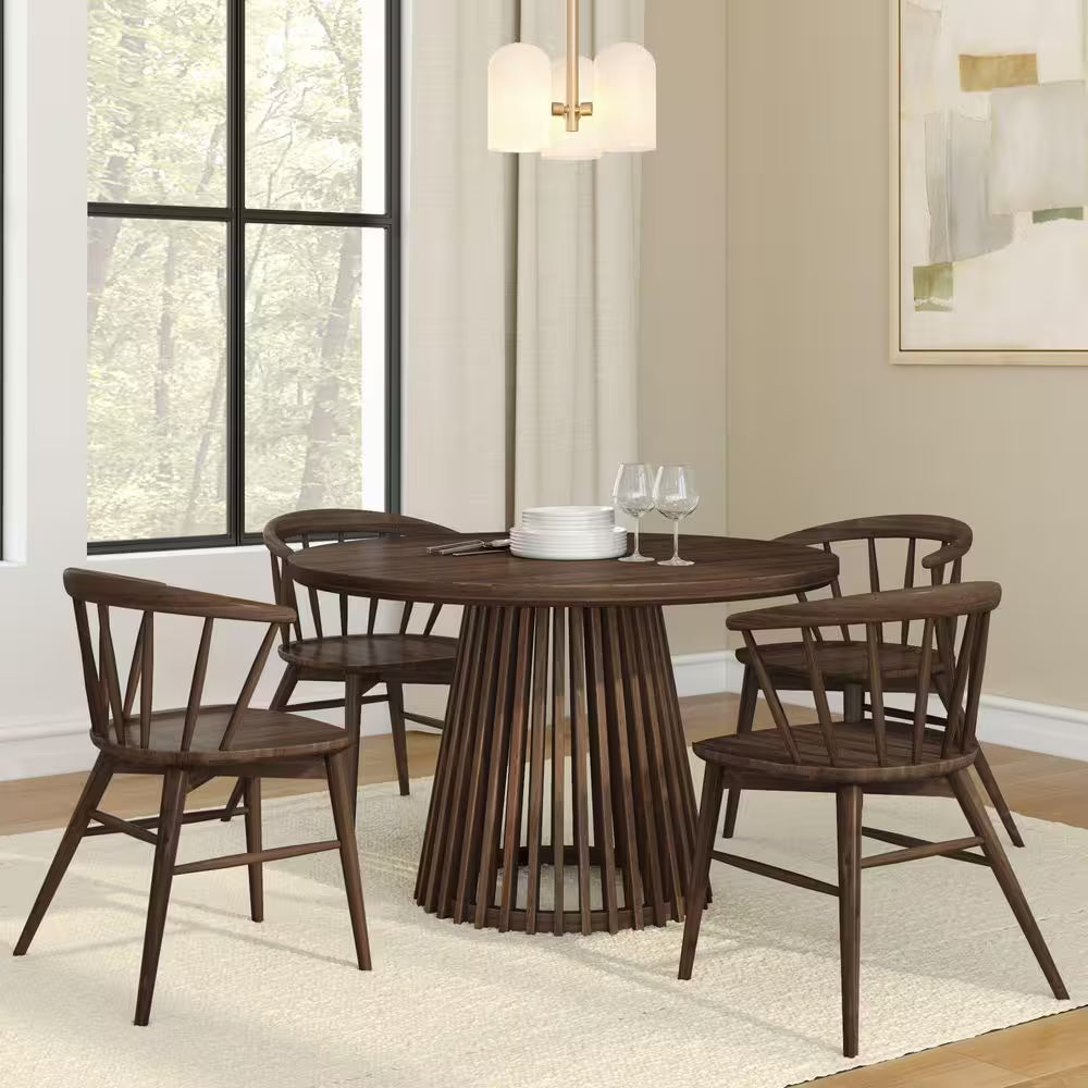 Modern round Walnut Wood 47 In. Pedestal Dining Table Seats 4