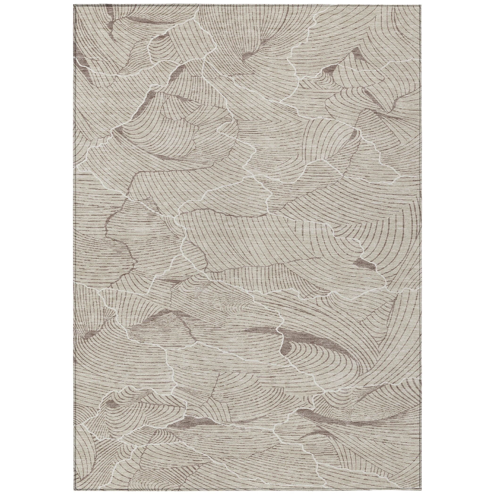 Indoor/Outdoor Transitional Lines Beige Washable Rectangle Rug, 8' X 10'