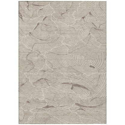 Indoor/Outdoor Transitional Lines Beige Washable Rectangle Rug, 8' X 10'
