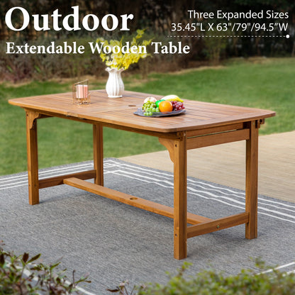 7-Piece Acacia Wood Outdoor Patio Dining Set with 6 Wooden Chairs with Cushions & 1 Expandable Wooden Dining Table for 6-8 Person