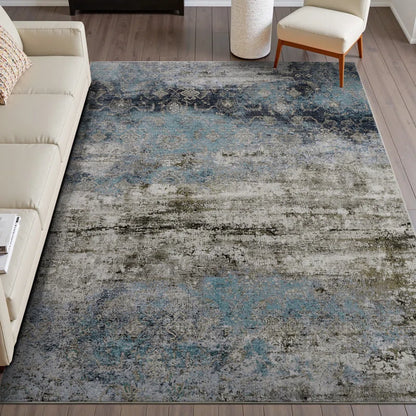 Vintage Distressed Teal Non-Slip Washable Area Rug