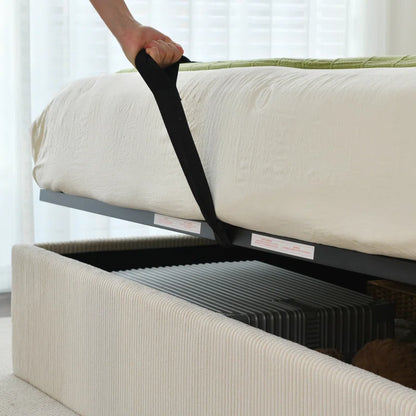 Wauseon Luxury Hydraulic Lift up Storage Corduroy Upholstered Platform Bed,Modern Wingback Design,No Box Spring Needed, Noise-Free