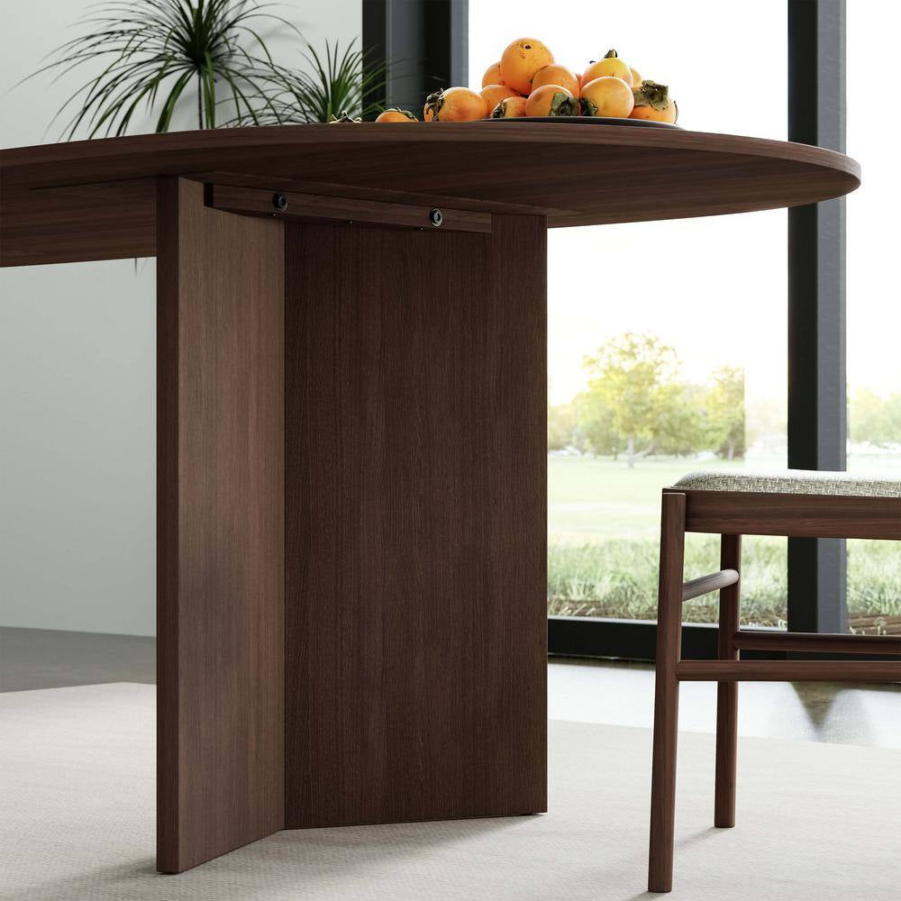 Brix Modern Oval Walnut Wood Top 79 In. Double Pedestal Base Dining Table Seats 8