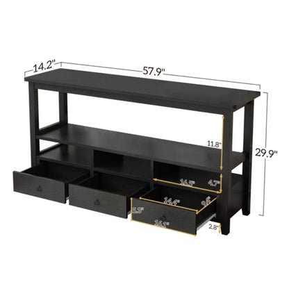 3 Tier Vintage Solid Console Table with 3 Drawers and Shelves, Industrial Console Table Coffee Table for Living Room