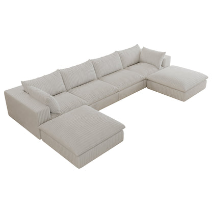 Modular Corduroy U Shaped Sectional Sofa with Movable Ottoman Chaise