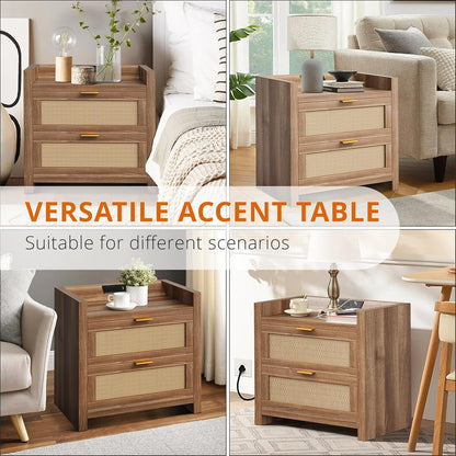 2Pcs Nightstands with Charging Station, Bedside End Tables Bedroom