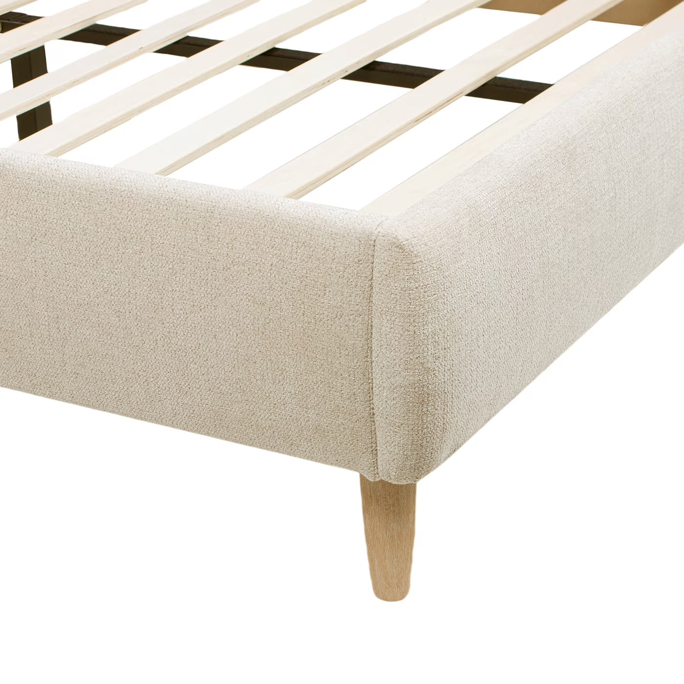 Hommeco Roman Curved Bouclé Platform Bed – Modern King Upholstered Frame in Oatmeal Beige