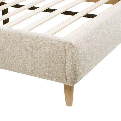 Hommeco Roman Curved Bouclé Platform Bed – Modern King Upholstered Frame in Oatmeal Beige
