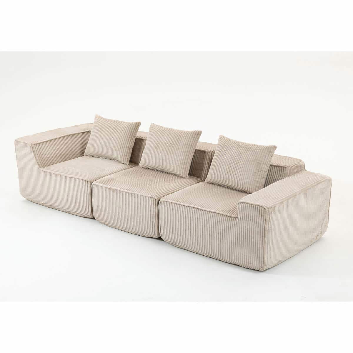 Modern Modular Corduroy Sofa – Beige No-Assembly Compression Couch