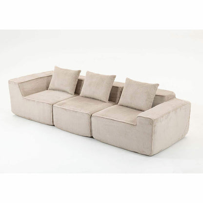 Modern Modular Corduroy Sofa – Beige No-Assembly Compression Couch