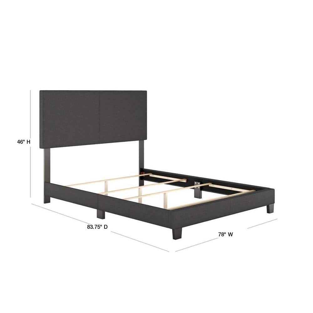 Milan Upholstered Linen Platform Bed, King, Black