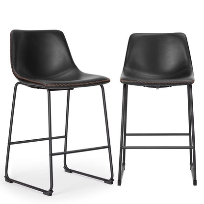 Counter Height Bar Stools with Back and Footrest, Metal Frame, 26 Inch, Black