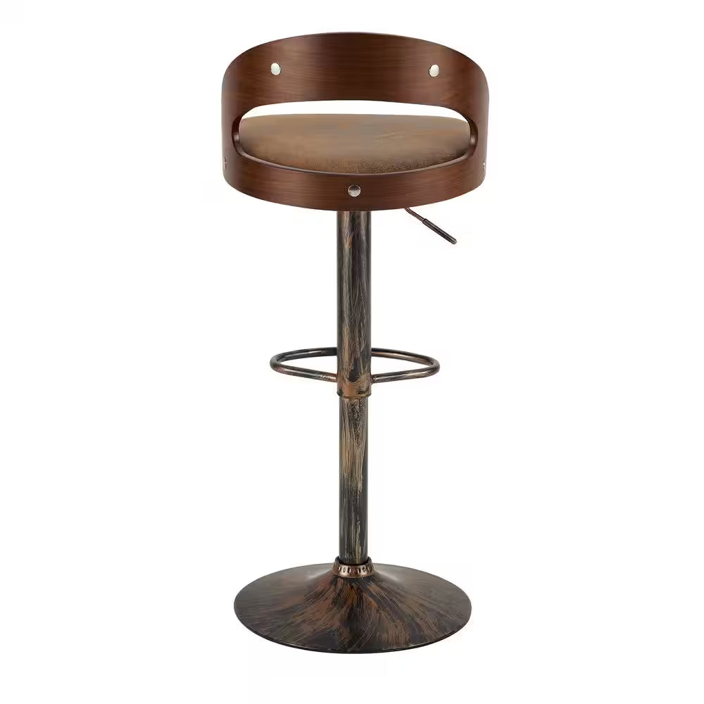 Bar Stools Set of 2, Counter Height Stool with Bentwood Back, Arm and Footrest, 24.8 In. Metal Swivel Barstools, Brown