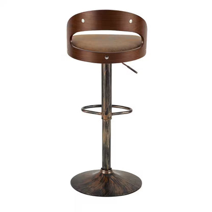 Bar Stools Set of 2, Counter Height Stool with Bentwood Back, Arm and Footrest, 24.8 In. Metal Swivel Barstools, Brown