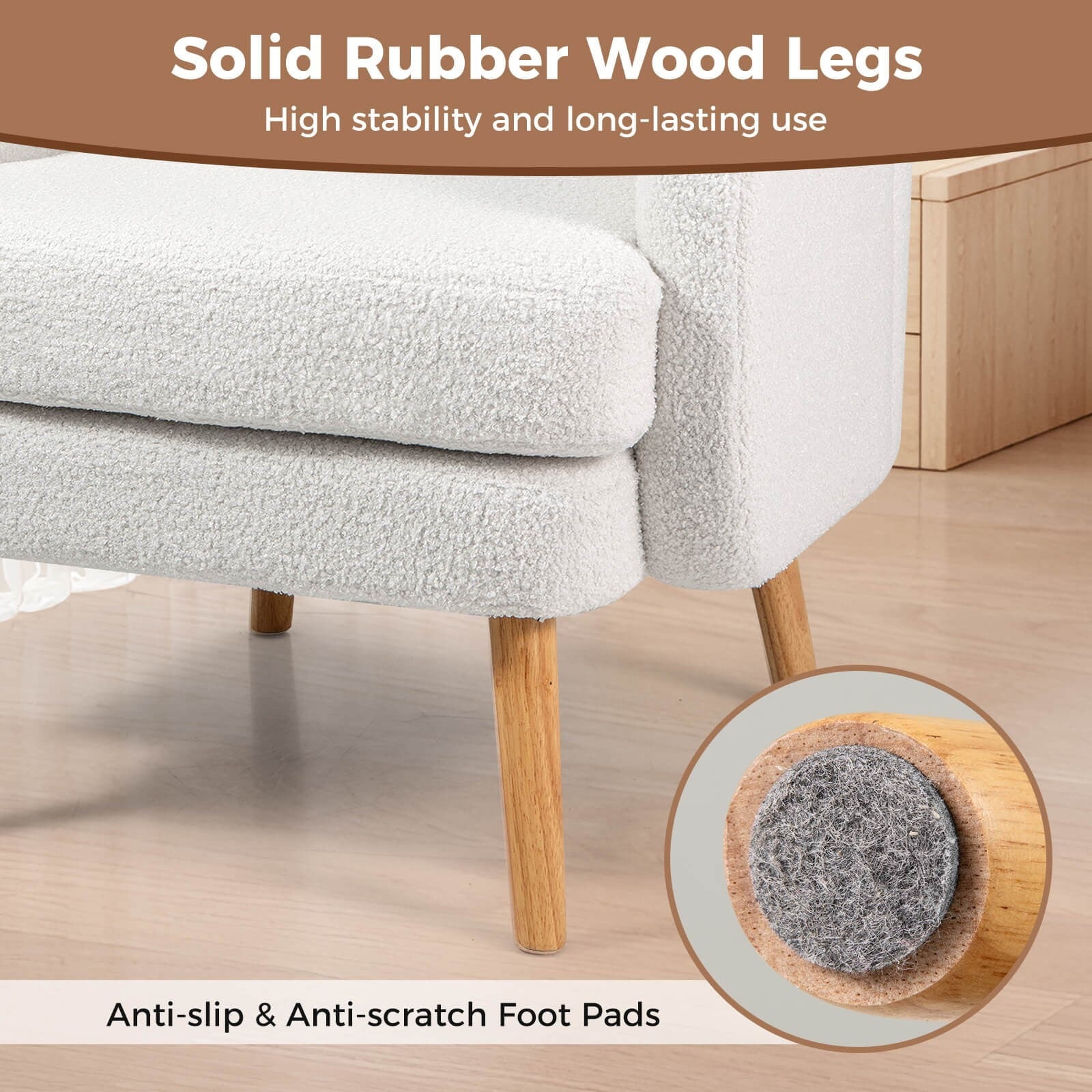 Sherpa Accent Chair W/ Seat Cushion & Pillow Rubber Wood Legs for Bedroom for Daily Life