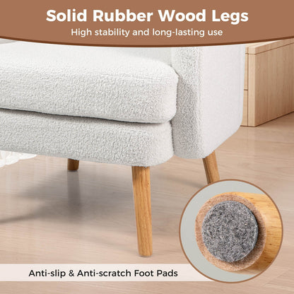 Sherpa Accent Chair W/ Seat Cushion & Pillow Rubber Wood Legs for Bedroom for Daily Life