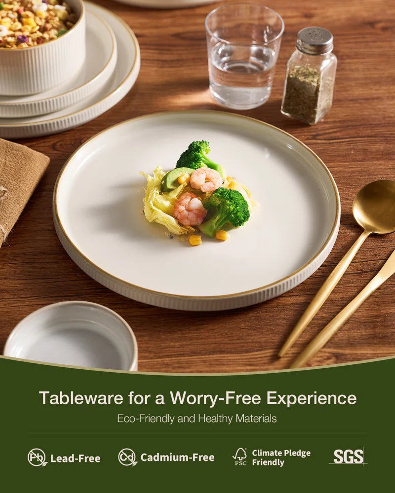 Azal Stoneware Dinnerware Sets, 24 Piece Dish Set