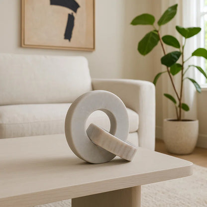 Usko Elegant Double Ring Marble Sculpture Statues for Home Decor - Decorations for Living Room Style with Figurines or Decorative Objects