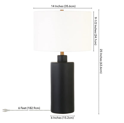 25" Contemporary Ceramic Table Lamp with White Drum Linen Shade