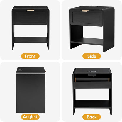 Mid-Century Modern Curved Top Corners Nightstand Set of 2