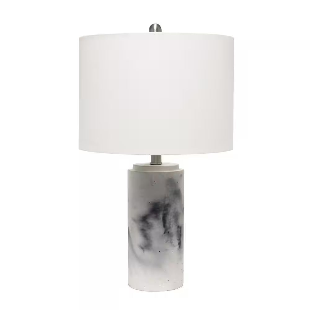 White Marbleized Table Lamp with White Fabric Shade 24.50 In. 