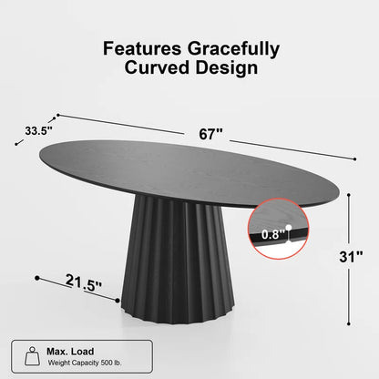 67" Oval Dining Table Pedestal Kitchen Table for 6