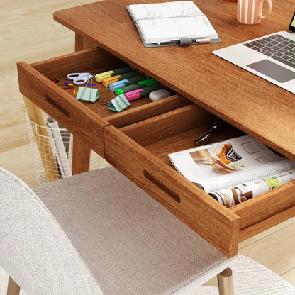 Caidence 2-Drawer Writing Desk with Solid Wood Legs