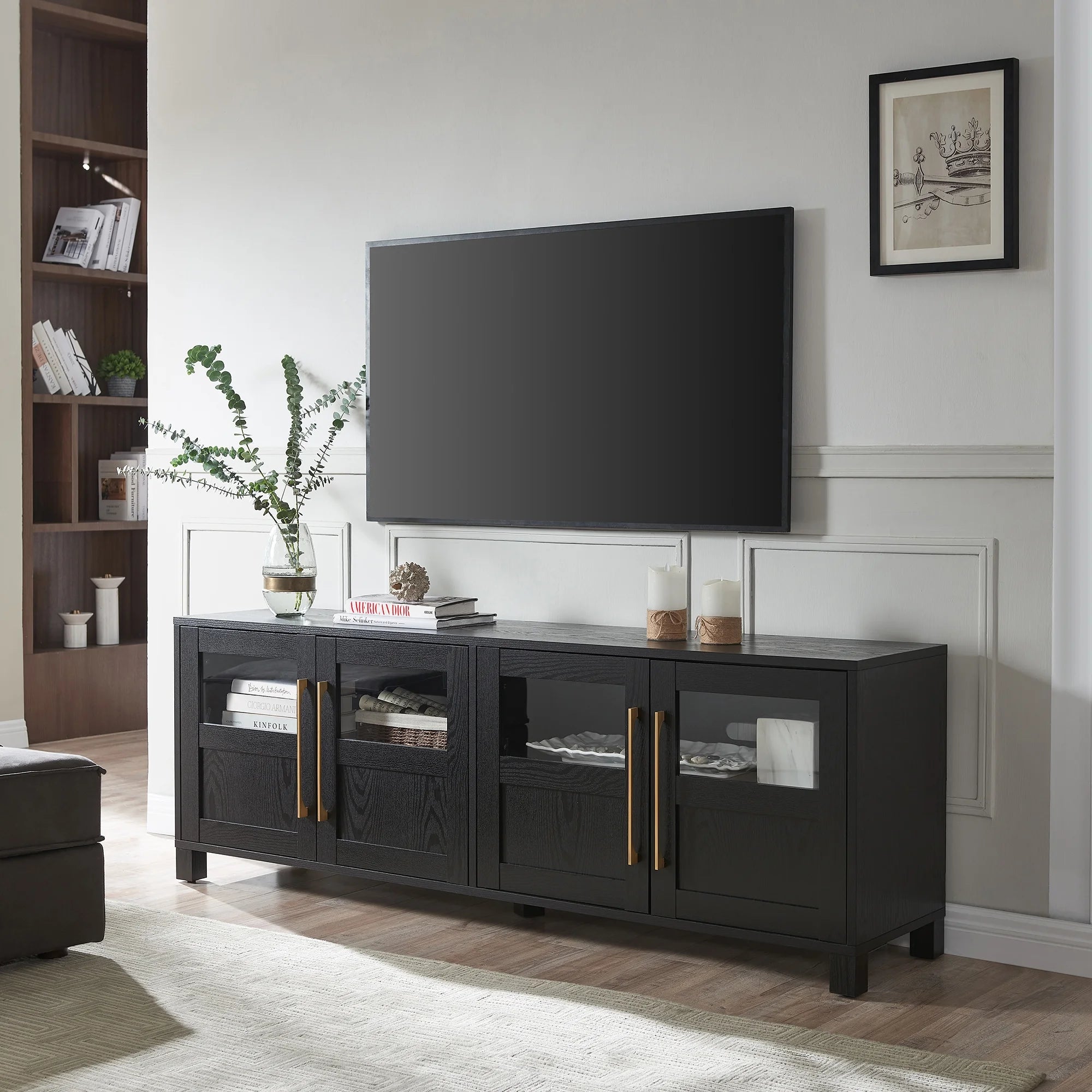 Rectangular TV Stand for Screens up to 75", Black Grain