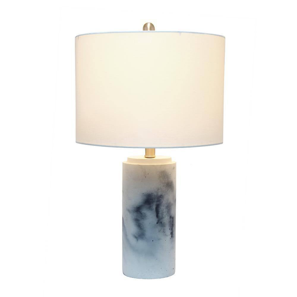 White Marbleized Table Lamp with White Fabric Shade 24.50 In. 