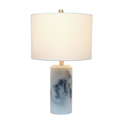 White Marbleized Table Lamp with White Fabric Shade 24.50 In. 