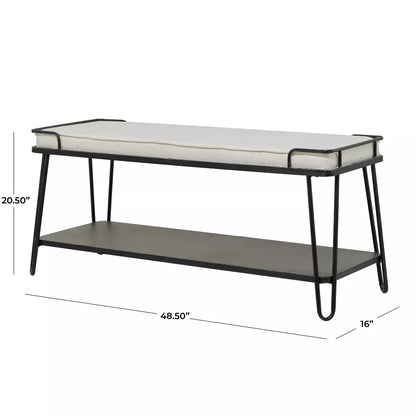 Industrial Upholstered Metal Bench Black - Olivia & May: Cotton Entryway, No Storage, Indoor Use