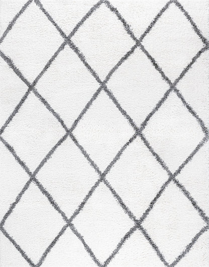 7'10" x 10'2" White and Gray Diamond Area Rug – Transitional Indoor Rug