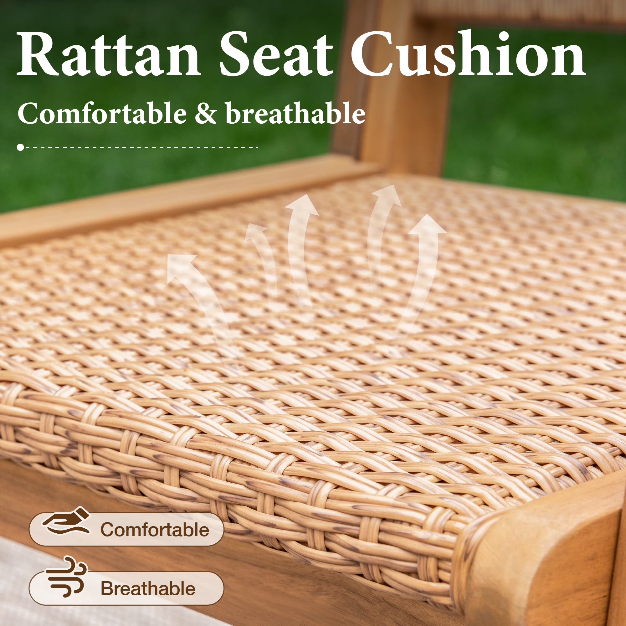 2-Piece Acacia Wood Patio Dining Chairs (Weight Capacity 350 Lbs) with Rattan Seat & Back, Natural Wood Outdoor Chairs