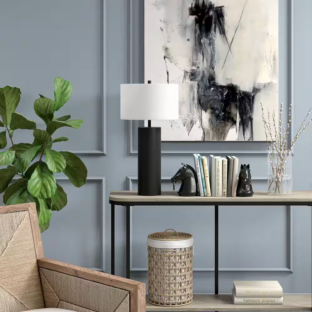 Blackened Bronze Table Lamp with Fabric Shade