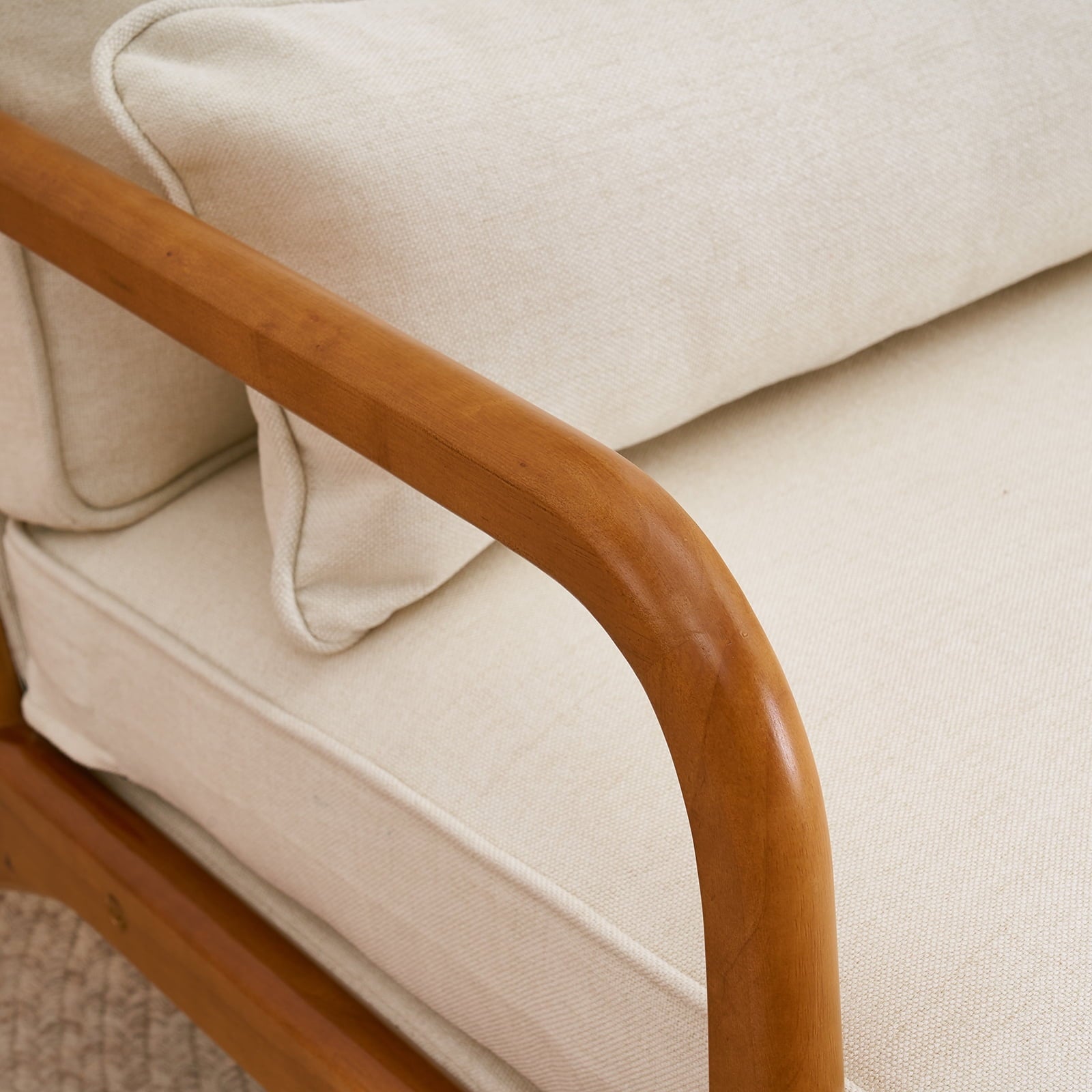 Modern Linen Accent Chair – Beige Reading Chair with Solid Wood Frame