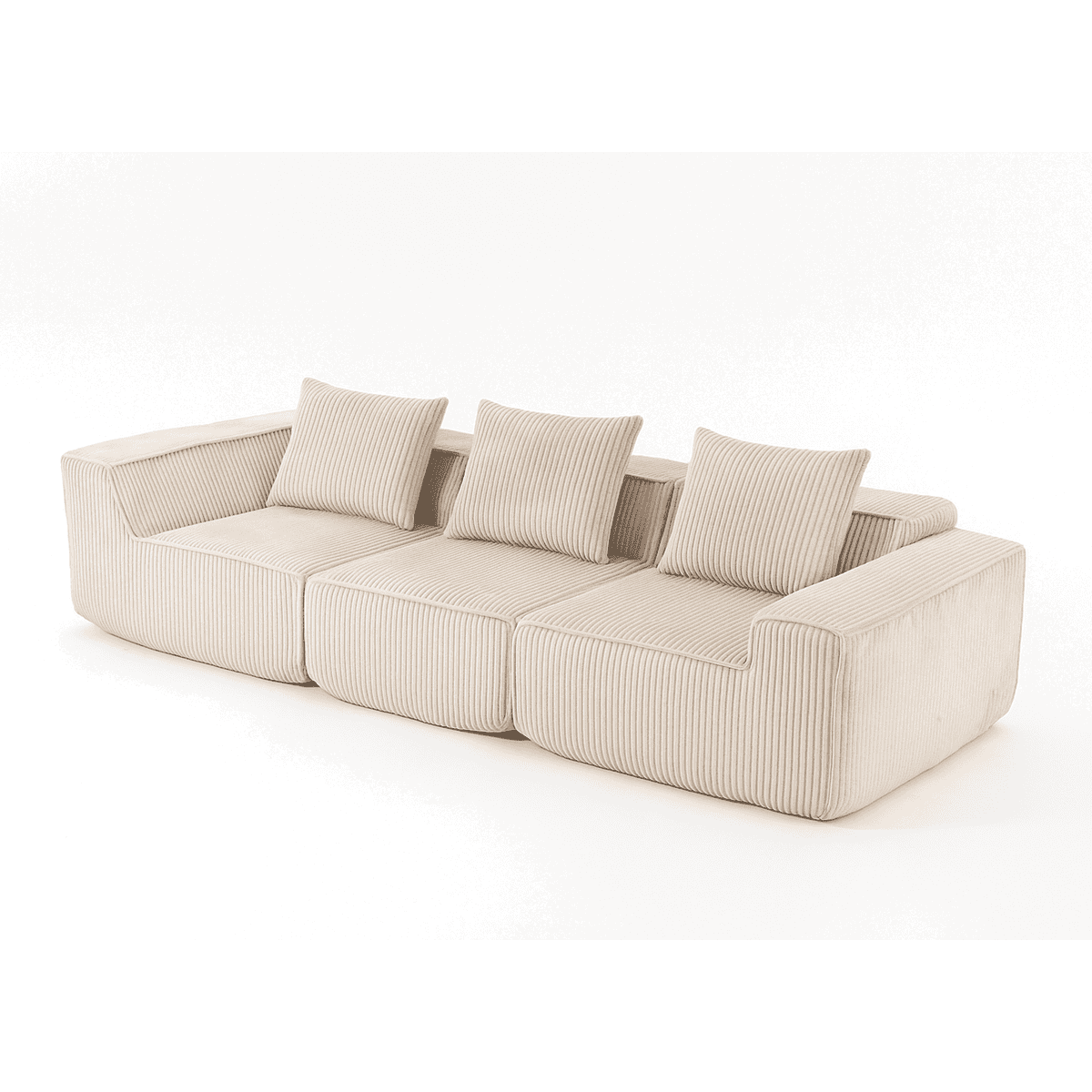 Modern Modular Corduroy Sofa – Beige No-Assembly Compression Couch
