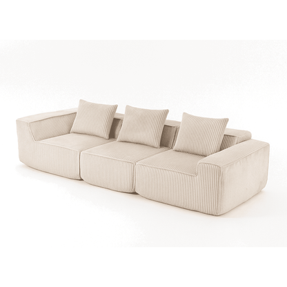 Modern Modular Corduroy Sofa – Beige No-Assembly Compression Couch