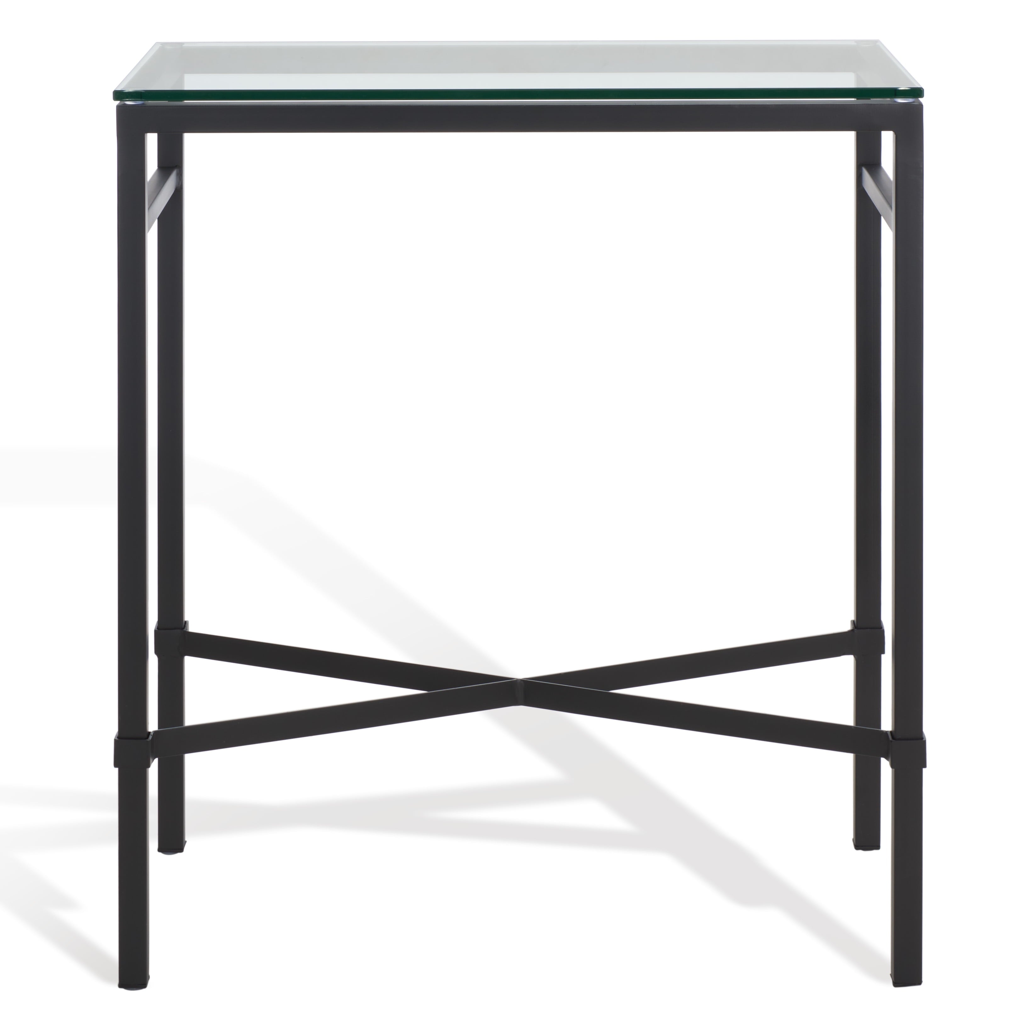 Glass Top Metal Side Table, Black