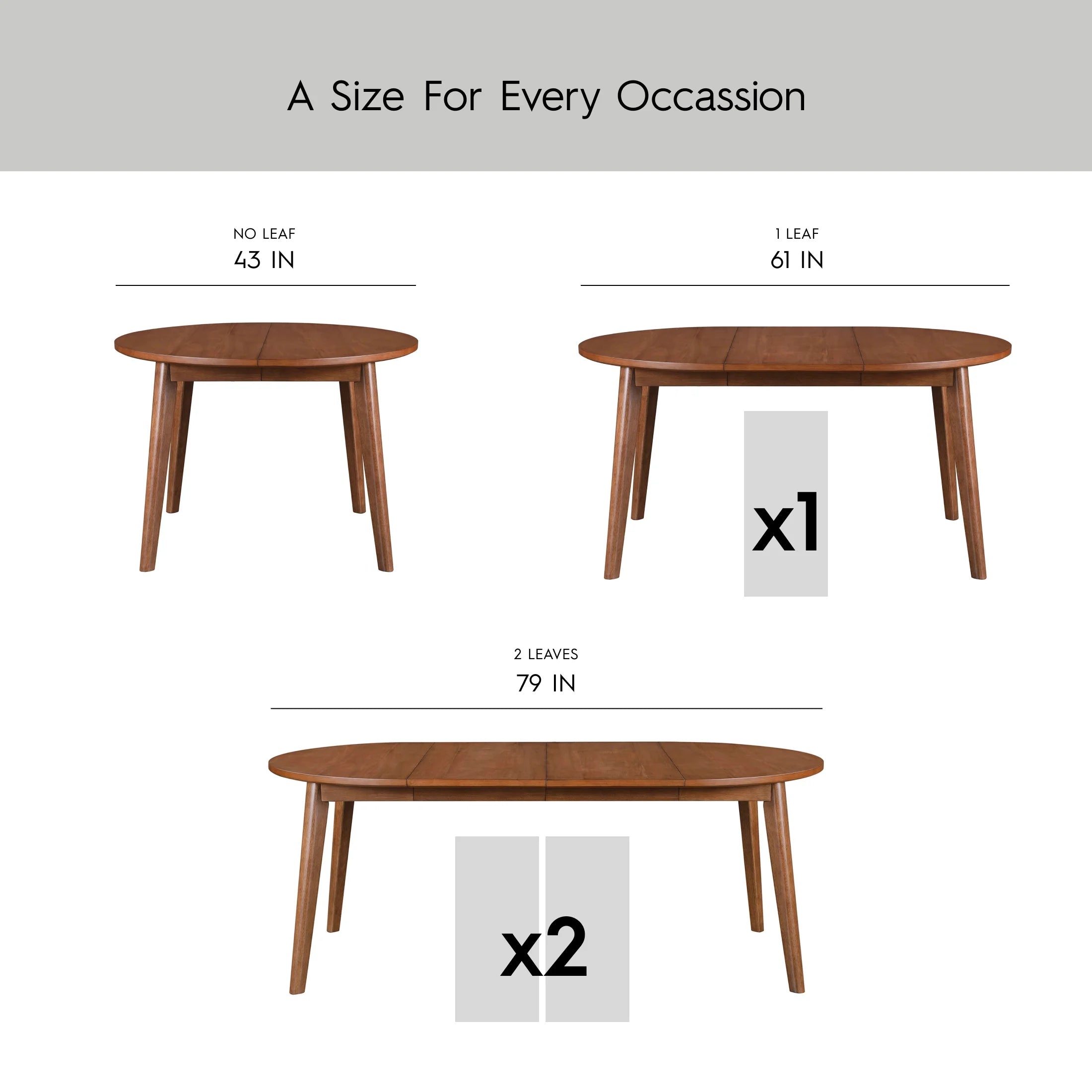 Mid-Century Extendable Dining Table, Solid Wood and Veneer, Acorn Finish