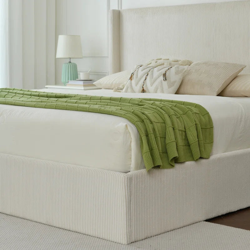 Wauseon Luxury Hydraulic Lift up Storage Corduroy Upholstered Platform Bed,Modern Wingback Design,No Box Spring Needed, Noise-Free
