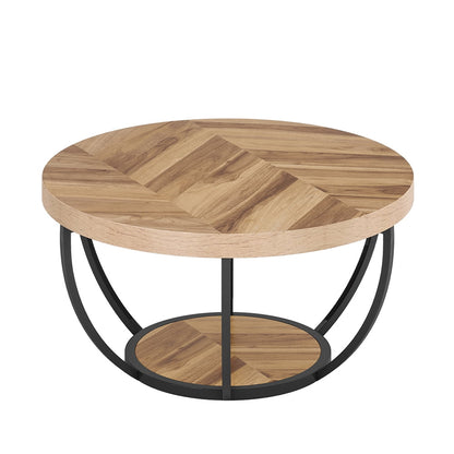 Hommeco 2-Tier Round Natural Wood Coffee Table - Small Modern Design with Storage