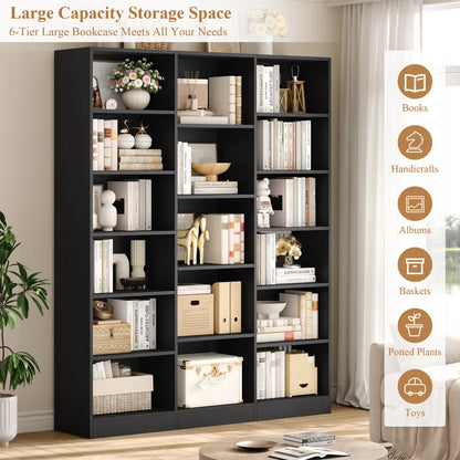 Wakil 74"H X 59"W 6-Tier Large Wood Storage Bookcase